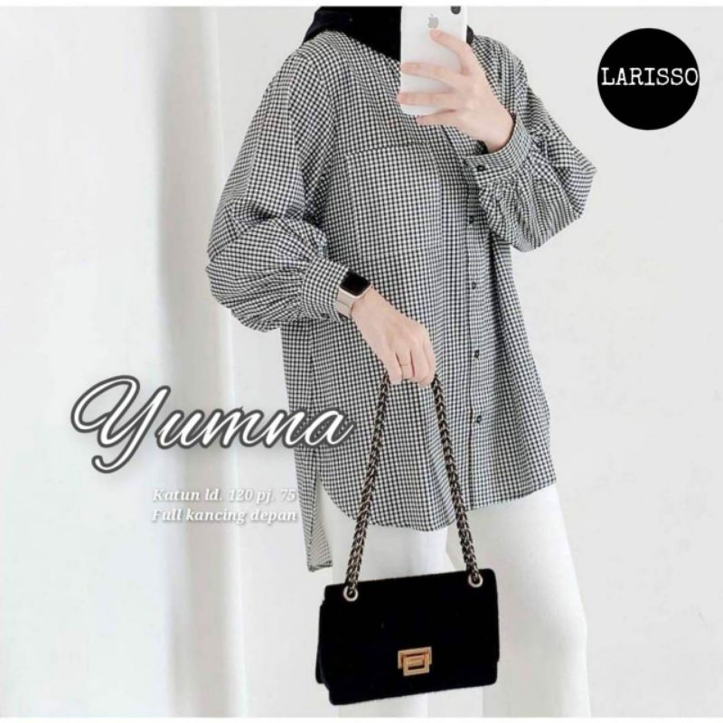 Yumna shirt blouse katun kotak kotak jumbo Ld 120 XXL