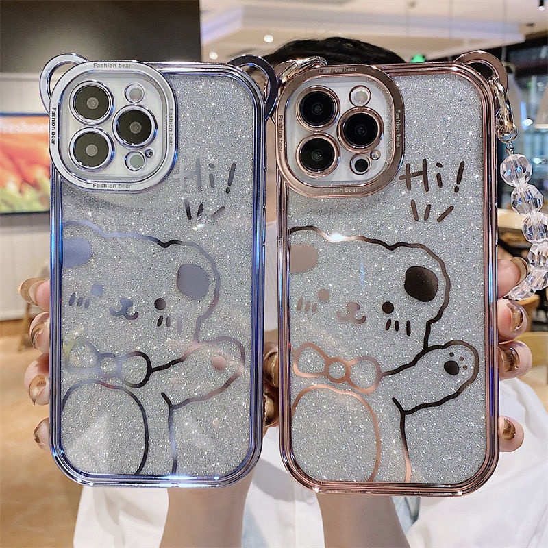 Case Electroplating Motif Beruang Untuk iphone 12 13 11 Pro Max Ykj8