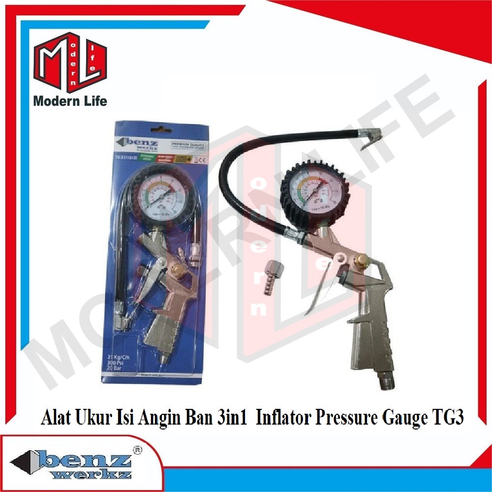 Alat Ukur Isi Angin Pompa Ban Air Inflator Pressure Gauge 3in1 TG-3