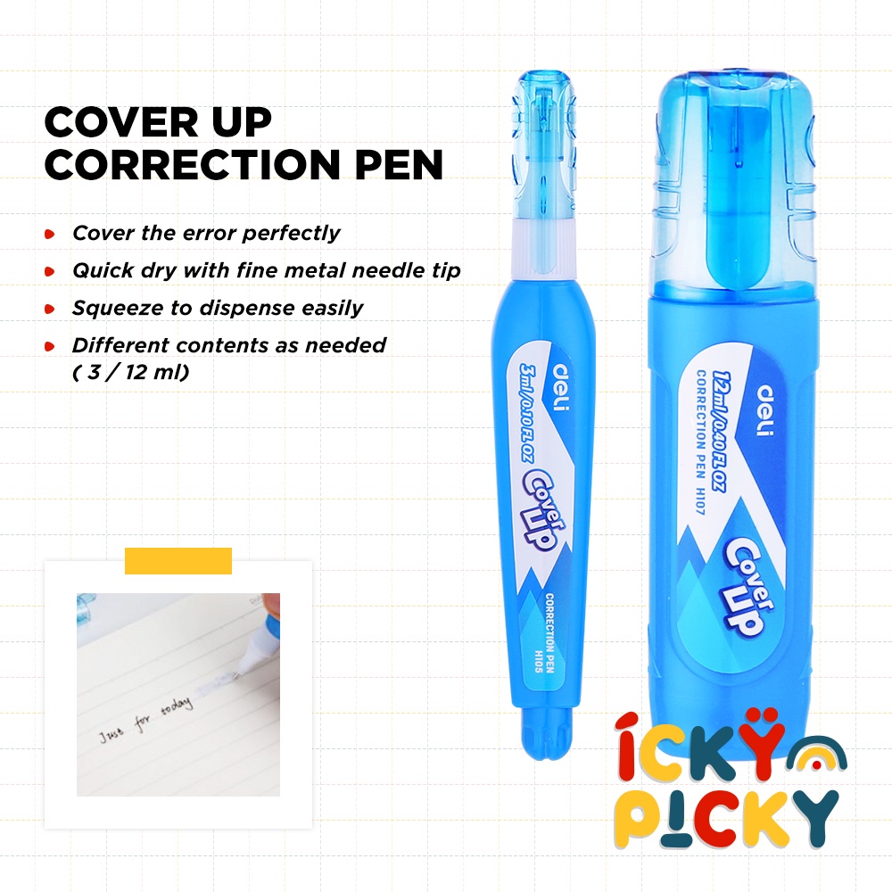 

[ickypicky] Deli Tipe X Cair Berbentuk Pena Cepat Kering 3 12 ml EH10590 EH10790 | Cover Up Correction Pen