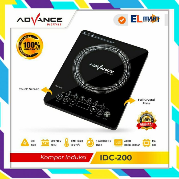 Kompor Induksi 1 Tungku Advance Induction Cooker IDC200 IDC 200 Kaca