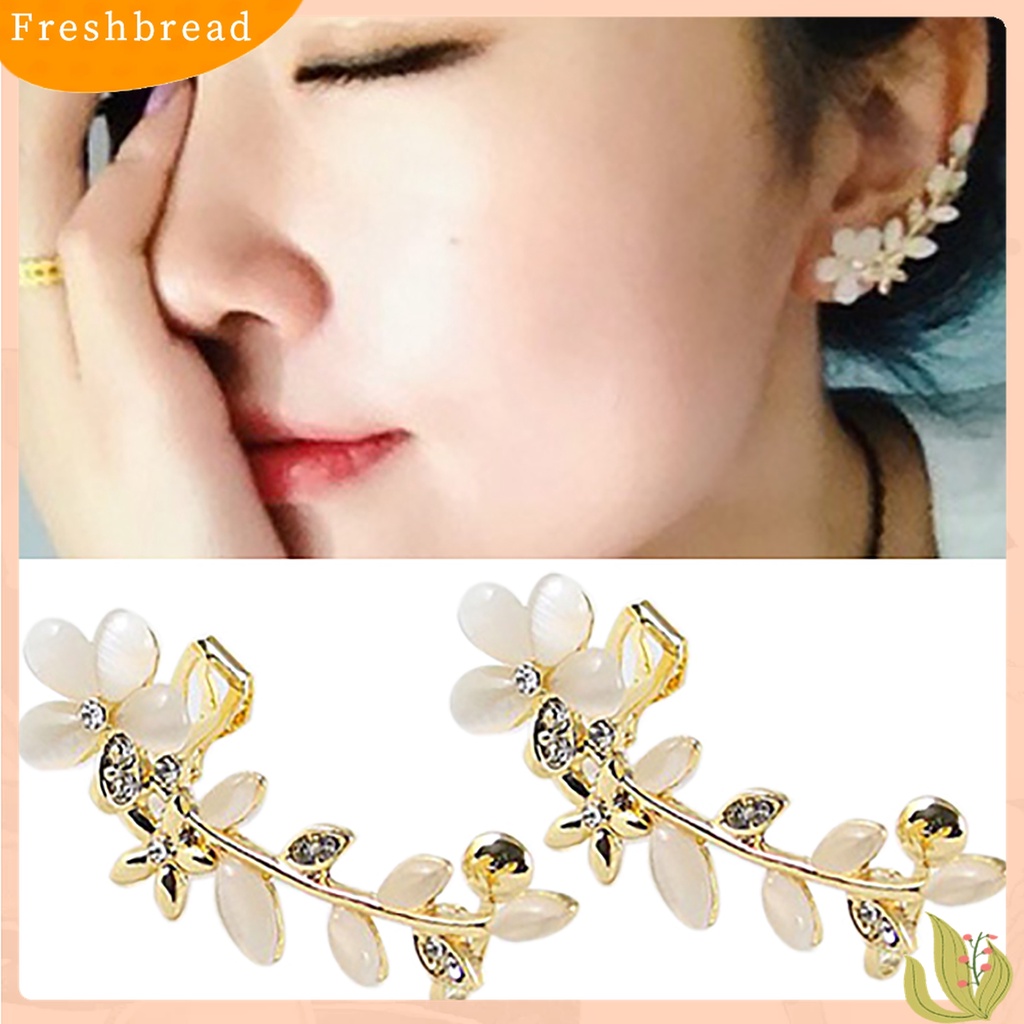 【Fresh】2 Pcs Women Crystal Rhinestone Flower Cuff Ear Bone Clips Non-piercing Earrings