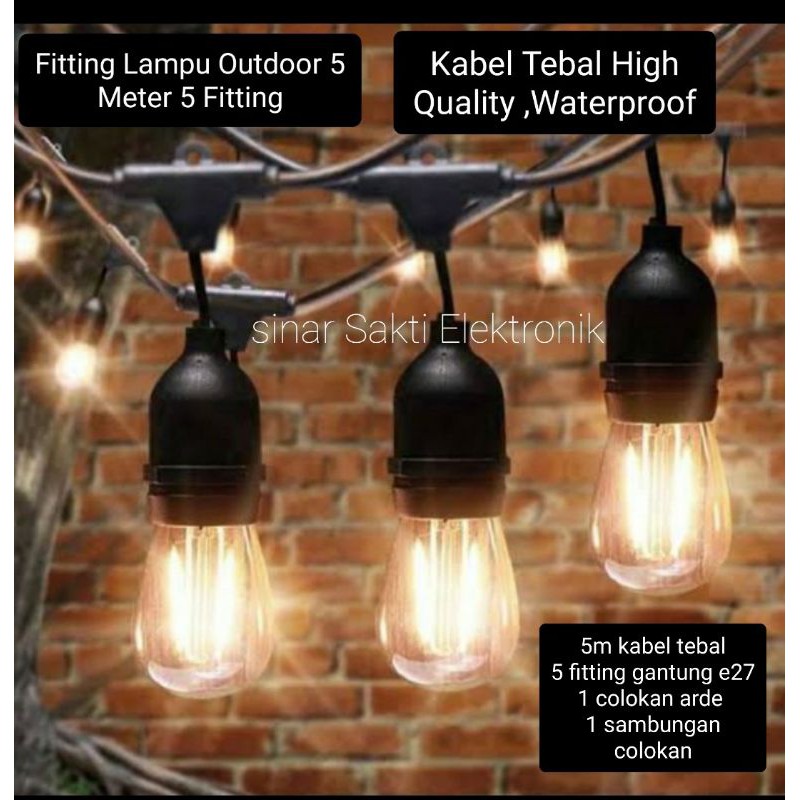 Kabel fitting lampu cafe gantung outdoor taman hias 5m 5 meter gantung waterproof