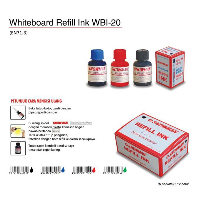 

Isi Spidol Whiteboard Marker Ink SNOWMAN WBI-20