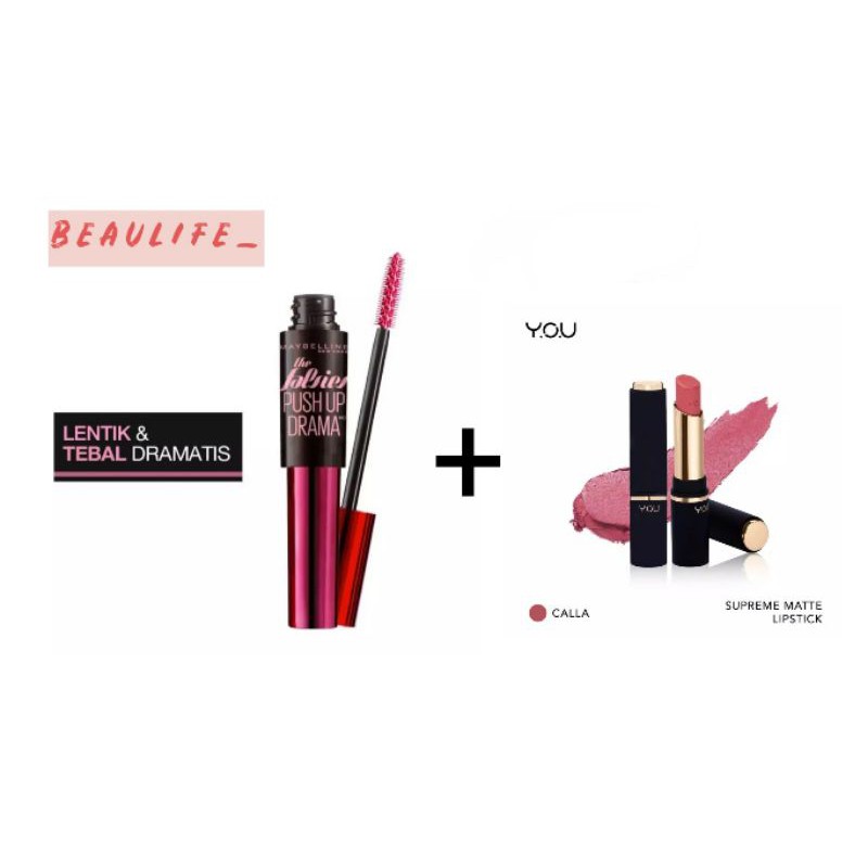 Maybelline Push Up Drama Mascara (Gratis YOU Supreme Matte Lipstick)
