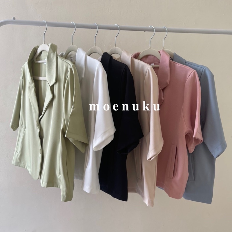 Blazer wanita lengan pendek kerah jas kecil gaya Korea
