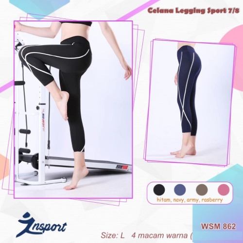 gos Legging Sport Wanita Murah Celana Olahraga Import List Putih WSM862