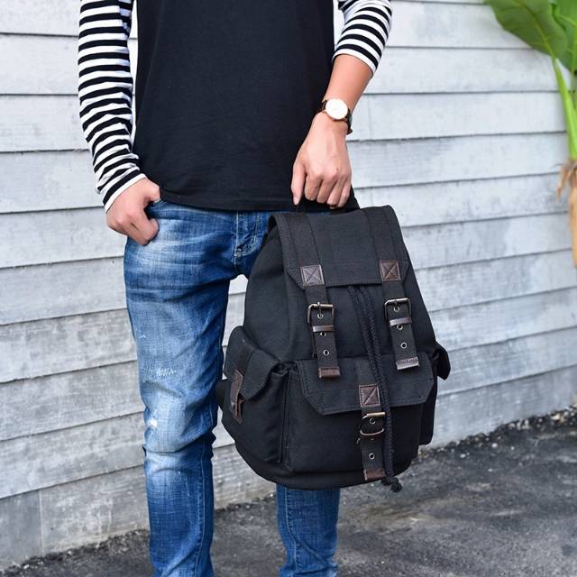 Tas Ransel Kanvas Canvas Pria Import Backpack