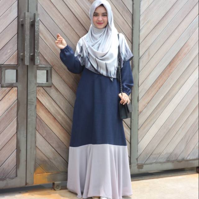 Gamis syari polos busui Syla bahan linen lux mix ceruty nyaman digunakan seharian
