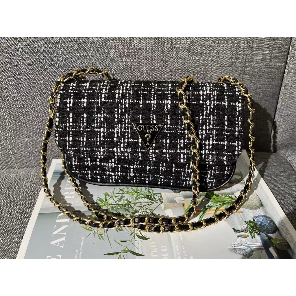 (PGBAGS) TAS SELEMPANG/BAHU WANITA *GUESS* BAHAN RAJUT MINI RYAN CESSILY IMPORT/PREMIUM#611860