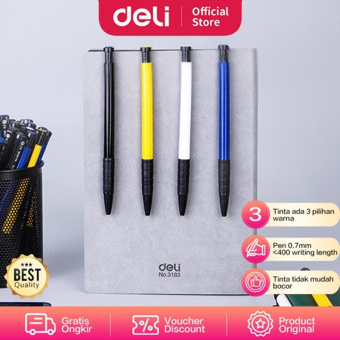 

BISA COD Deli Pulpen Retractable 3 Warna 1Box isi 36Pcs hasil tinta tebal 6546/PULPEN GEL/PULPEN LUCU/PULPEN 1 PACK/PENSIL WARNA/PENSIL 2B/PENGHAPUS JOYKO/PENGHAPUS LUCU/RAUTAN PENSIL PUTAR/RAUTAN ELEKTRIK/SPIDOL WARNA/SPIDOL PERMANEN/SPIDOL