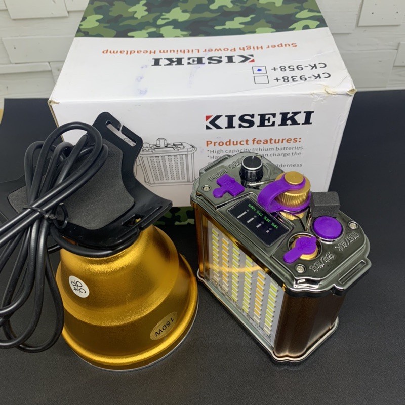 Senter Kepala Kiseki 150 Watt CK-958+ Dengan Aki Bisa Lampu Dan Power Bank Super Terang Senter Kiseki / Senter Kepala 150W Bonus Lensa Kuning COD