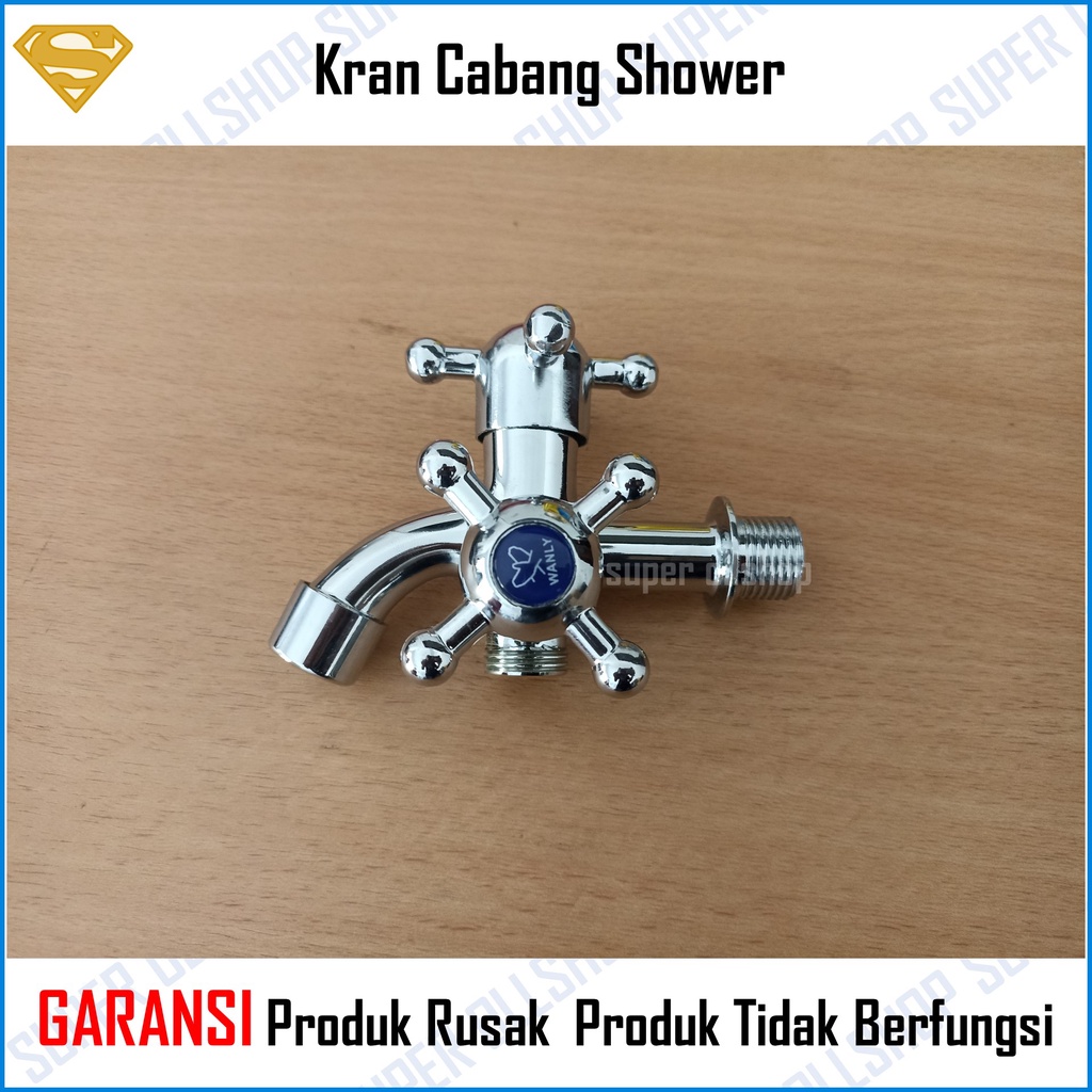 Kran Cabang Keran Air Dobel Shower Mandi Besi Babet Krom Baling Baling 1/2 Inch