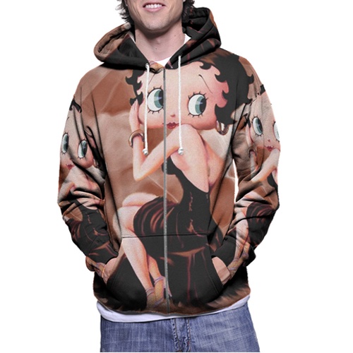 Jaket Hoodie Zipper Fullprint Betty Boop Bahan Polyester Jersey [Hoodie Dengan Ritsleting] Zipper Ho