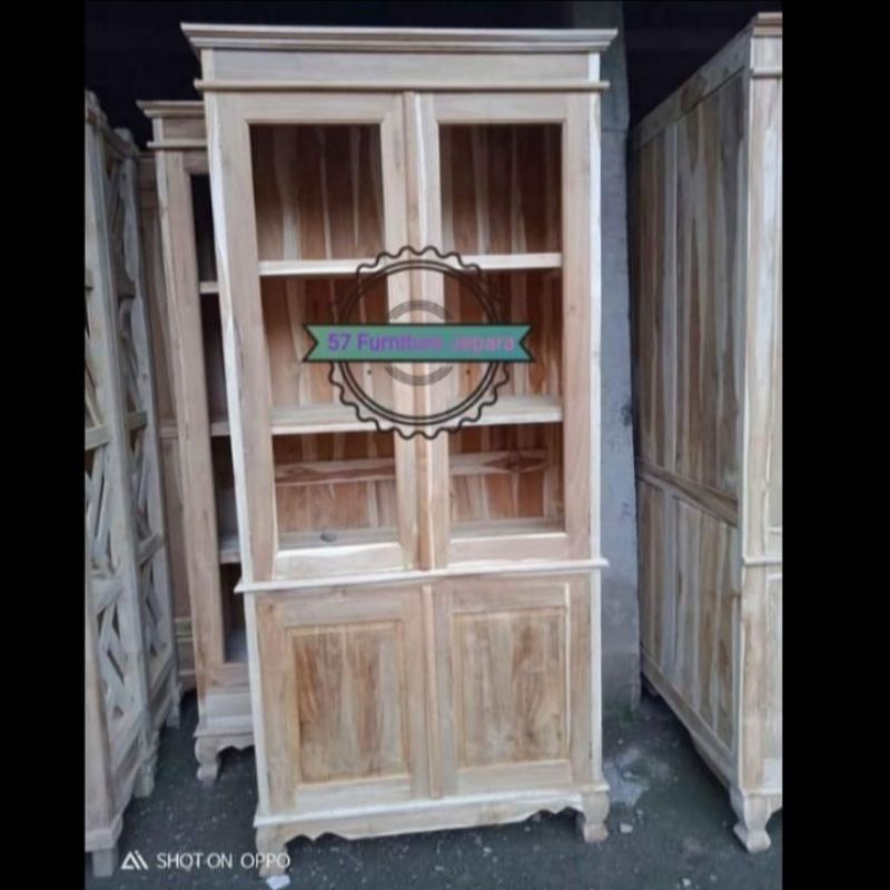 Lemari dapur kayu jati - Lemari rak piring gerabah ukir mentahan