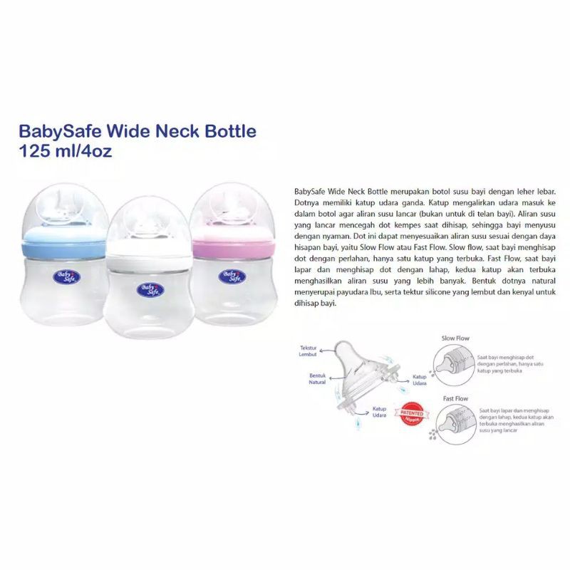 Baby Safe Bottle Wide Neck 125ml WN001 Botol Susu Bayi Anak