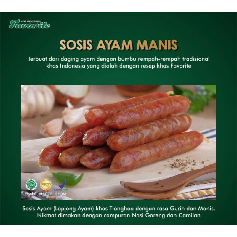 

SOSIS AYAM MANIS 250GR FAVORITE PREMIUM / LAPCHIONG AYAM ASLI KHAS BALI HALAL MUI 100% + BUBBLE WRAP