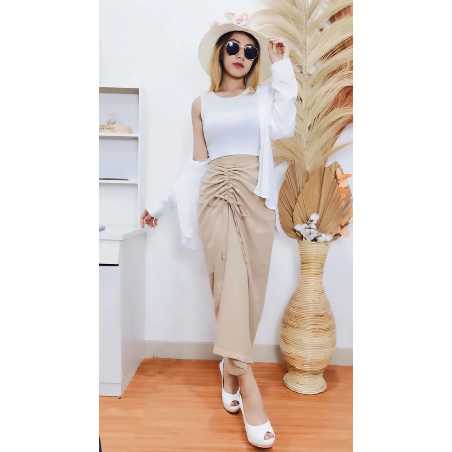 RX Fashion- Rok Serut Katun Twistcone / josep skirt / casual flow / Tamara Skirt / Rok Serut Casual Korean Look / Midi Maxi Ruched Skirt - Rok Wanita Korean Look - NN