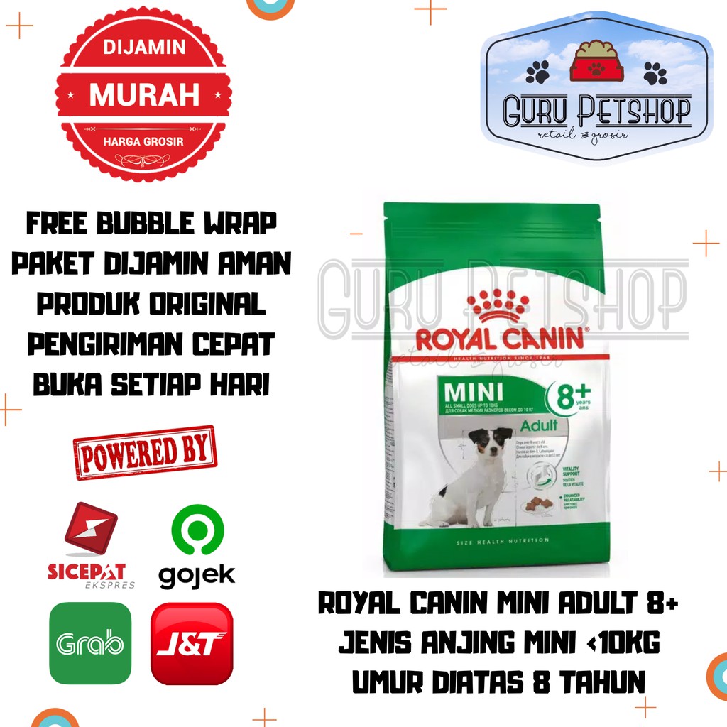 Royal Canin Mini Adult 8+ 2kg Makanan Anjing Tua Pom Shihtzu Yorkshire Maltese Chihuahua Umur 8tahun