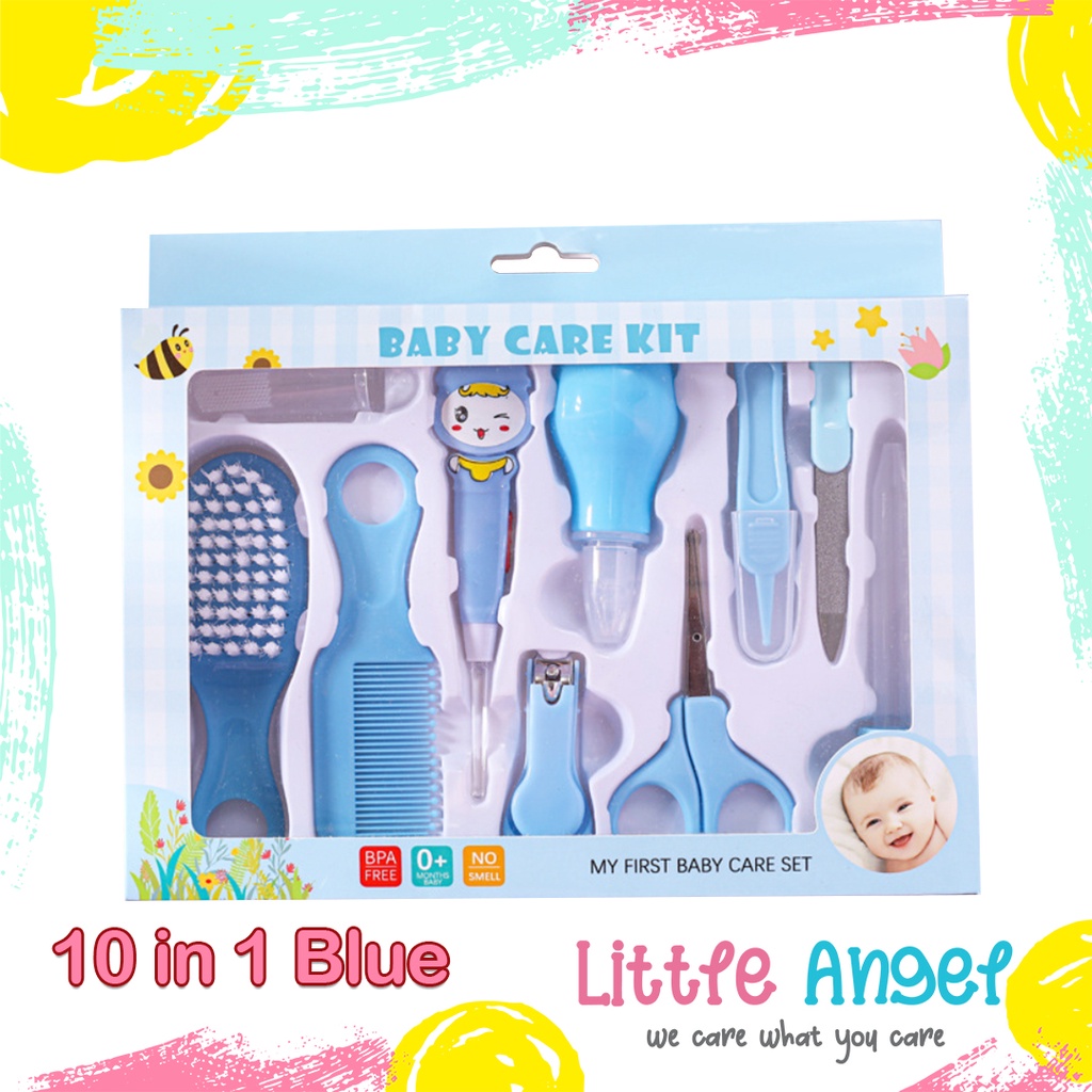 BABY CARE NAIL KIT SET Alat Perawatan Bayi 10in1 Sisir Gunting Bayi Hadiah Lahiran Newborn Gift COD-10 in 1 Blue