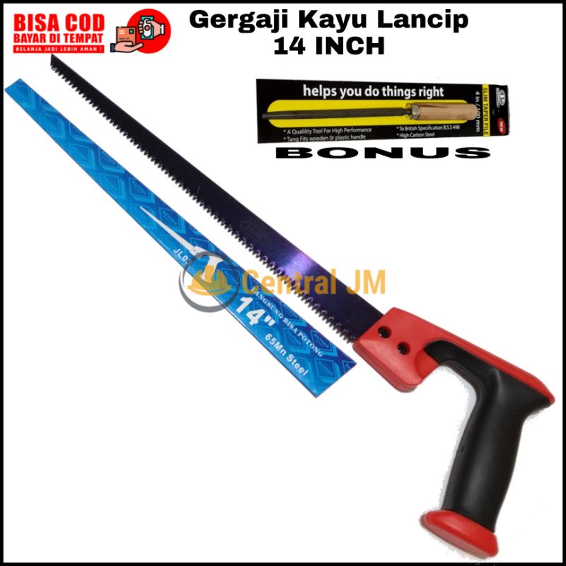 Gergaji Jigsaw Kayu Lancip Triplek Tajam Ukuran [ 14 Inch ] Gergaji Soligen - Gagang Lapis Rubber Ka
