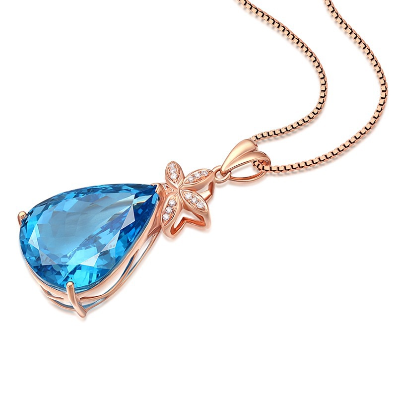 [Ready Stock]Stylish Water Drop Pear-Shaped Blue Gemstone Pendant Necklace