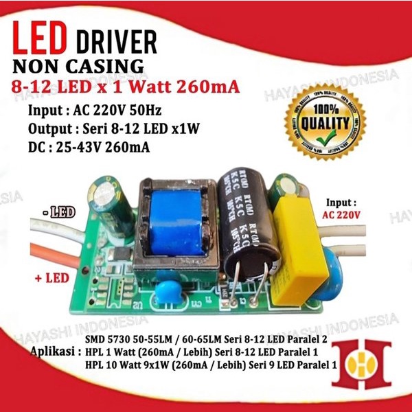 LED Driver LED 8-12 Watt 8-12W AC DC 260 mA PCB Board Tanpa Casing Box