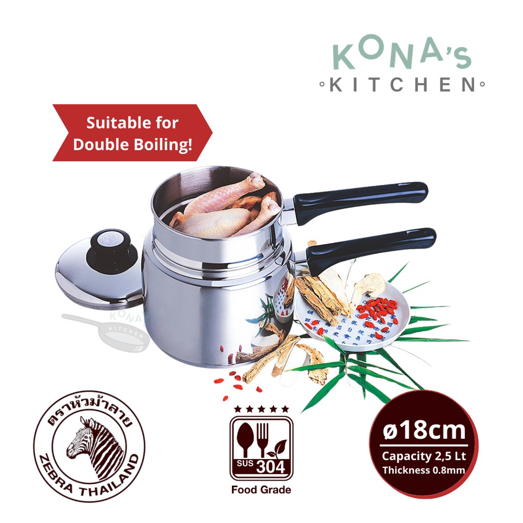 Zebra Steaming Pot 18 Cm (173318) / Panci Tim Double Boiler Ciakpo Ayam Obat Srikaya