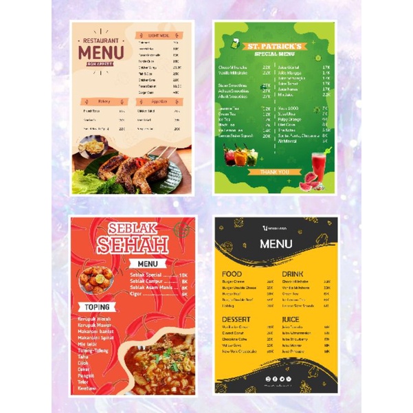 

Desain daftar menu menu resto menu cafe daftar makanan minuman