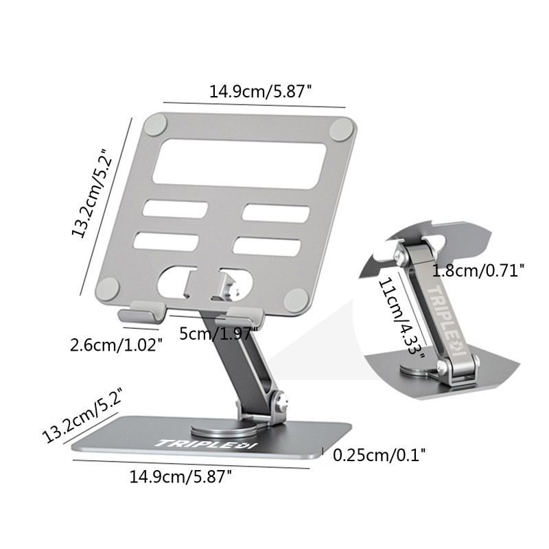 Stand iPad Holder Tablet Aluminium TRIPLEDI TD131 Dudukan Tab Desktop Standing Folding Rotasi 360 Derajat Lipat POS Meja Kasir