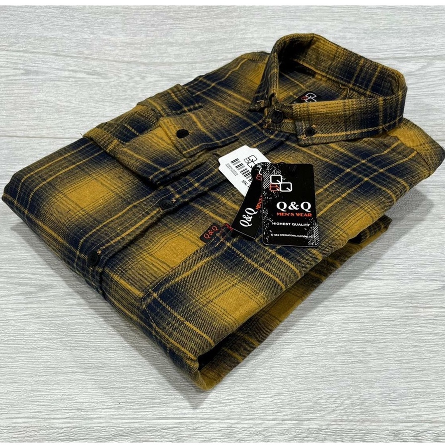 kemeja flanel casual pria lengan panjang/kemeja pria model garis garis & kotak kotak