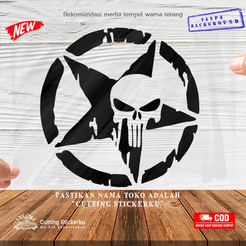 Cutting Stiker Skull Star The Punisher Variasi Jeep Motor Mobil Sticker Helm Style Timbul Keren Nyala Dasbor Spakbor Visor Body Kaca Helm Hologram Reflective Tahan Air Bodi Samping Off Road Outdoor Scoopy Vario Beat NMAX PCX Vespa Aesthetic Pickup Modif