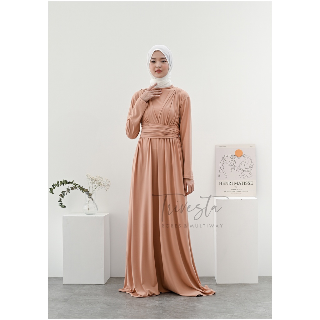 MAXI BERHIJAB  | NUDE | MULTIWAY INFINITY CONVERTIBLE DRESS | FREE  MANSET&amp; SPECIAL LONG SCRAFT