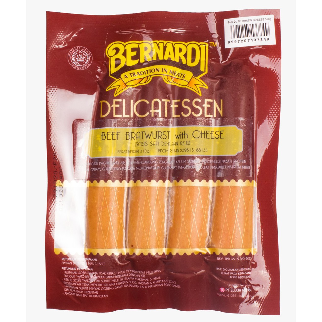 

Bernardi Delicatessen Beef Bratwurst With Cheese 310 Gr