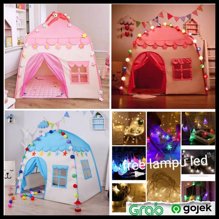 Tenda Bermain anak / Rumah Istana Anak free lampu LED(selama stok ada) - Biru