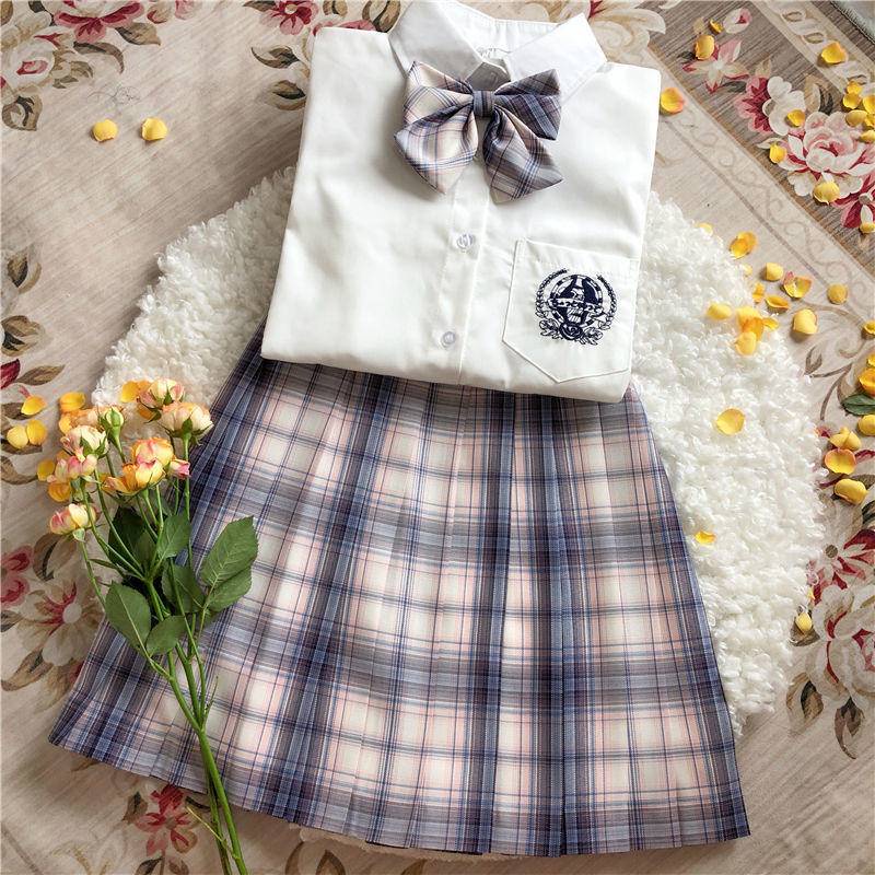 【Wetrose】Tiktok Influencer Fashion JK Jepang Uniform Original Short Skirt Full College Style Student Suit Lattice Seifuku Set Musim Panas Costume Rok Pendek Gaya Kuliah Gaya Siswa Wanita Muda