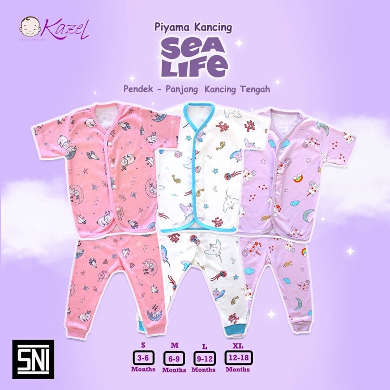 KAZEL SEALIFE PIYAMA 1pc stel Piyama Kancing TENGAH Girl Sealife Edition motif perempuan/Baju tidur piyama anak bayi/ Baju anak bayi/ Baju murah