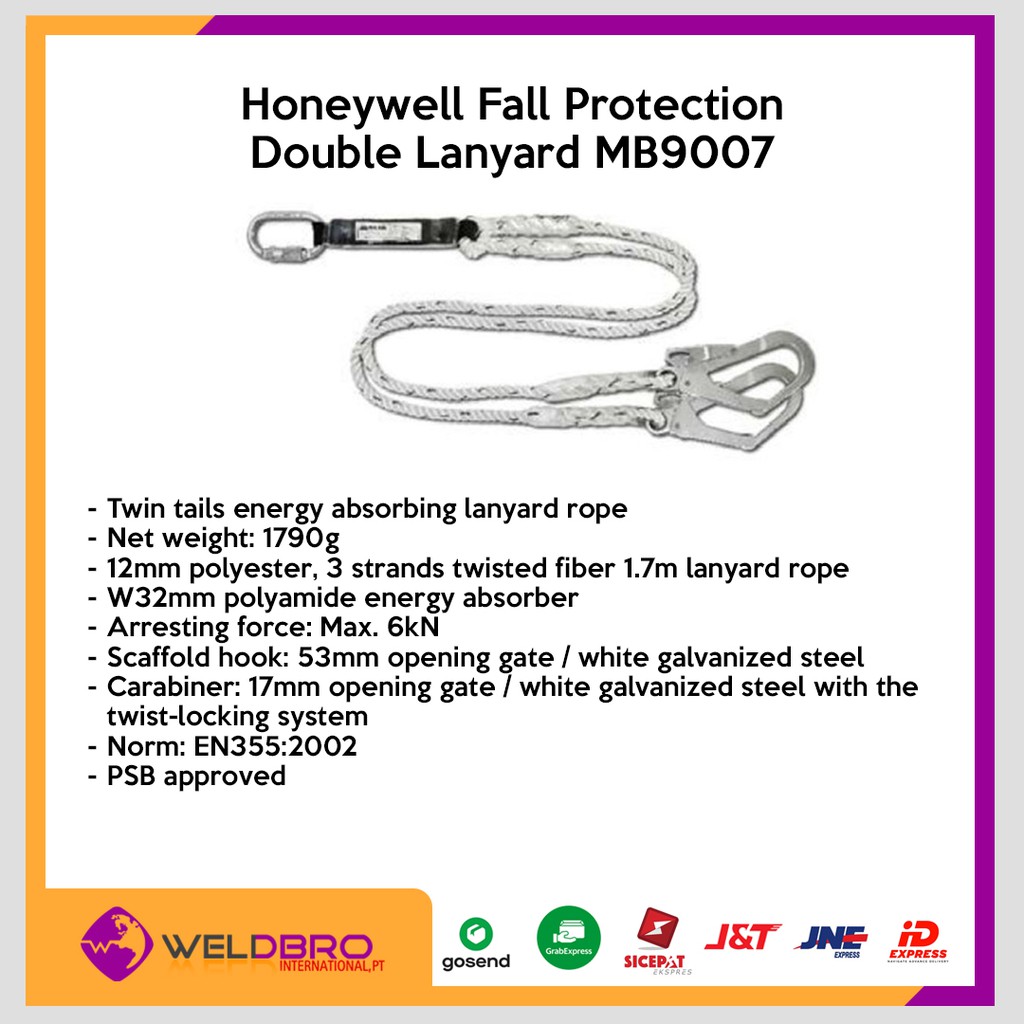 Double Lanyard With Shock Absorber Honeywell Fall Protection Safety Harness Mb9007 Weldbro Shopee Indonesia