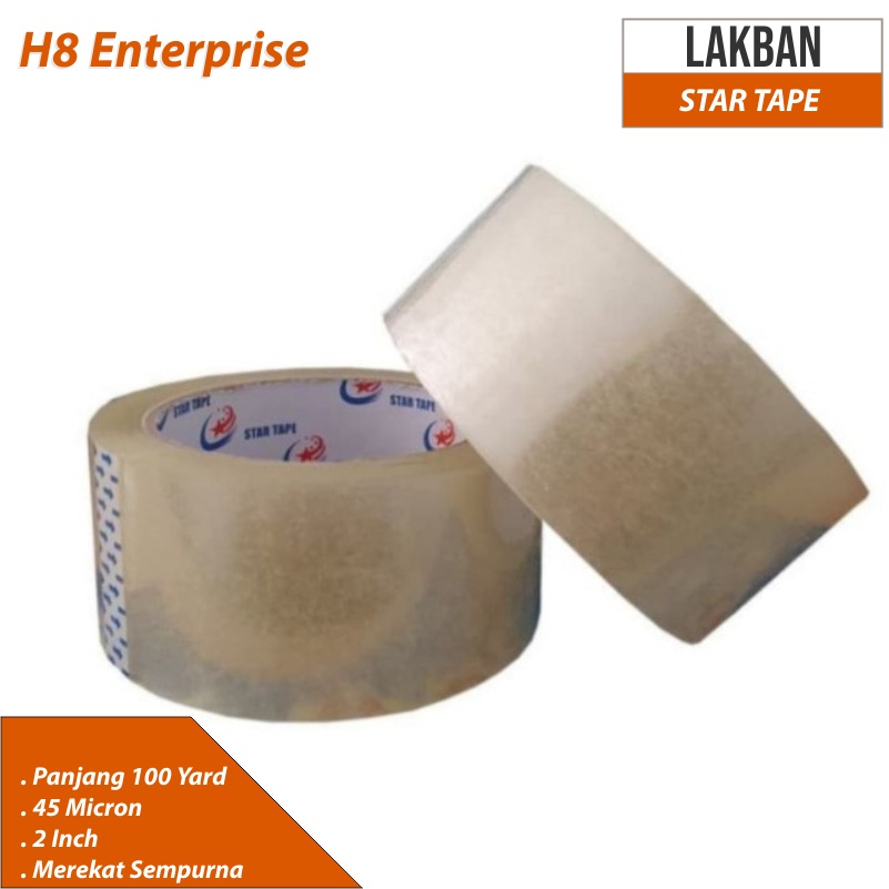 Lakban STAR TAPE Ukuran 45 MM X 100 YARD X 45 MICRON 2 Inch Lakban Bening