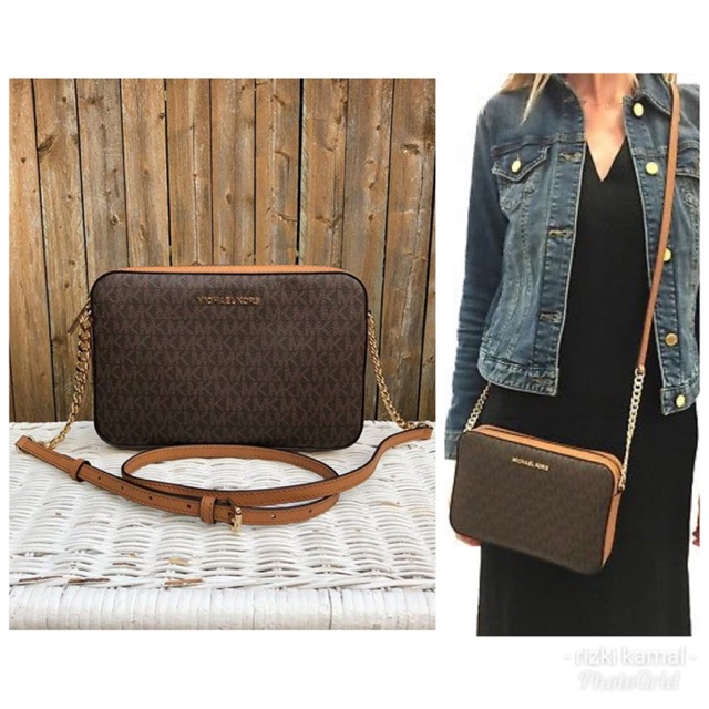 TAS MK MICHAEL KORS JET SET MESSENGER BROWN SIGNATURE