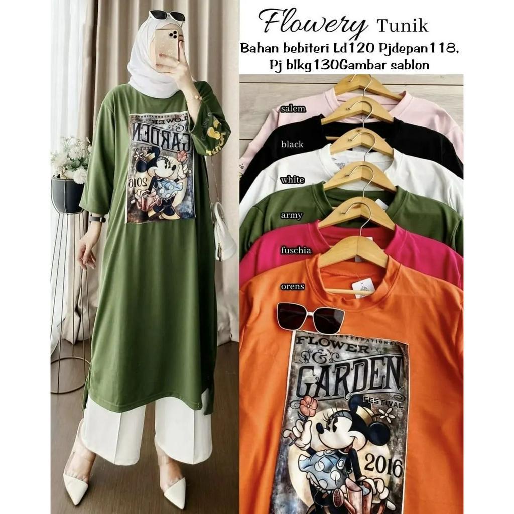 LONG TUNIK JUMBO FLOWEY LONG TUNIK MC BAHAN BEBYTERRY LD 100 - 120 CM PANJANG BAJU DEPAN 118 CM PANJANG BAJU BELAKANG 130 CM LONG TUNIK TERBARU 2023 KEKINIAN KAOS OVERSIZE LENGAN PANJANG WANITA MIDI DRESS KAOS APLIKASI SABLON