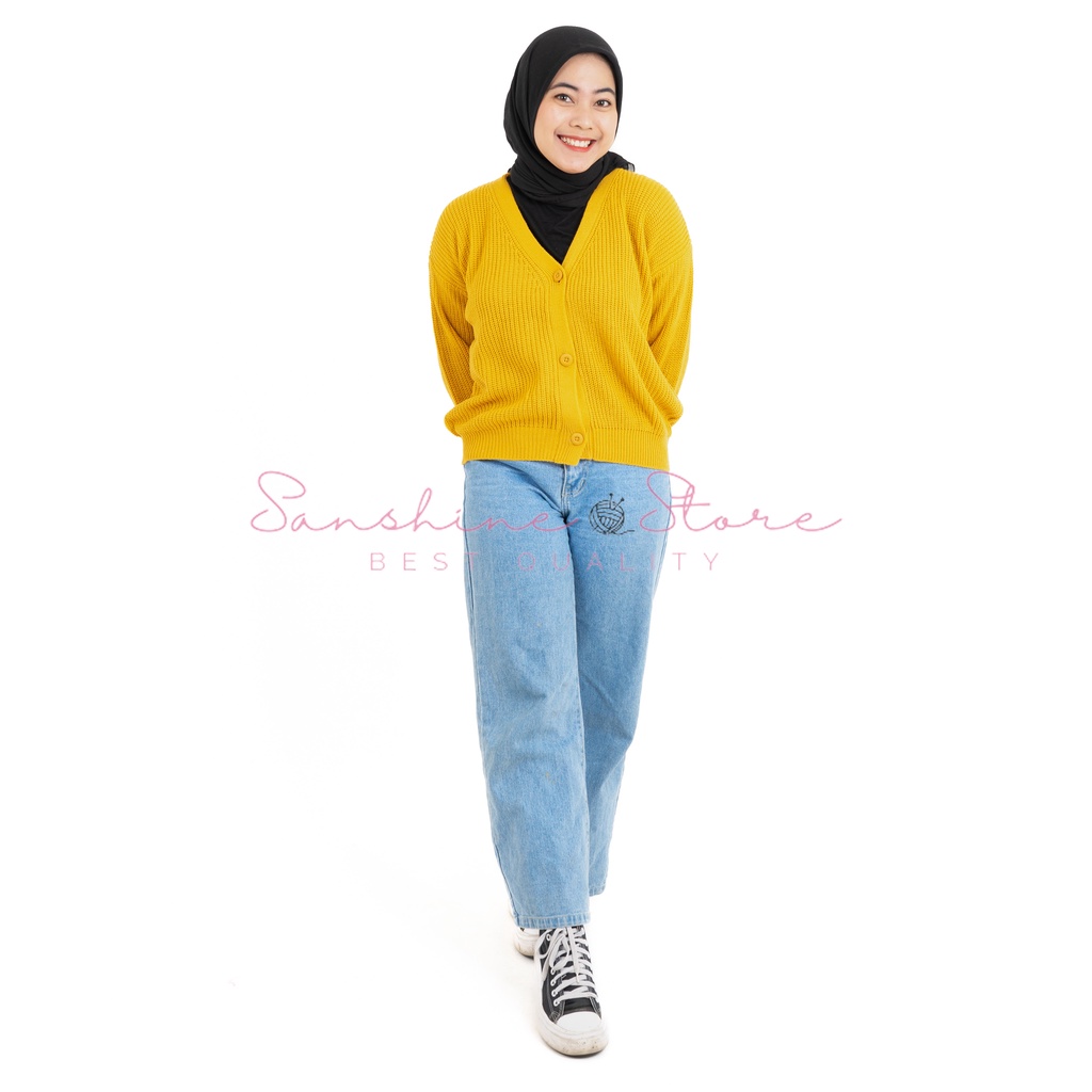 Cardigan Rajut Wanita Premium Tebal ZIA Knit Sweater Semi Crop Cardy Warna Kancing Senada