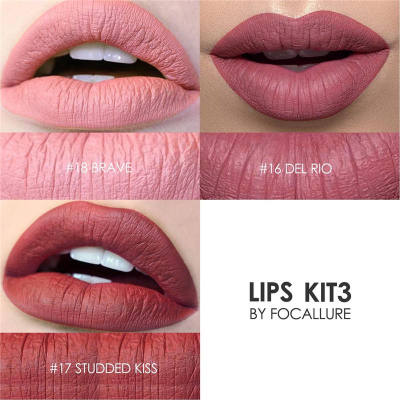 (READY&amp;ORI) Focallure 3 Pcs Matte Lipstick Crayon Kit FA22 FA 22 Paket Ombrer Viral Lip Matten Satin Tahan Lama Waterproof