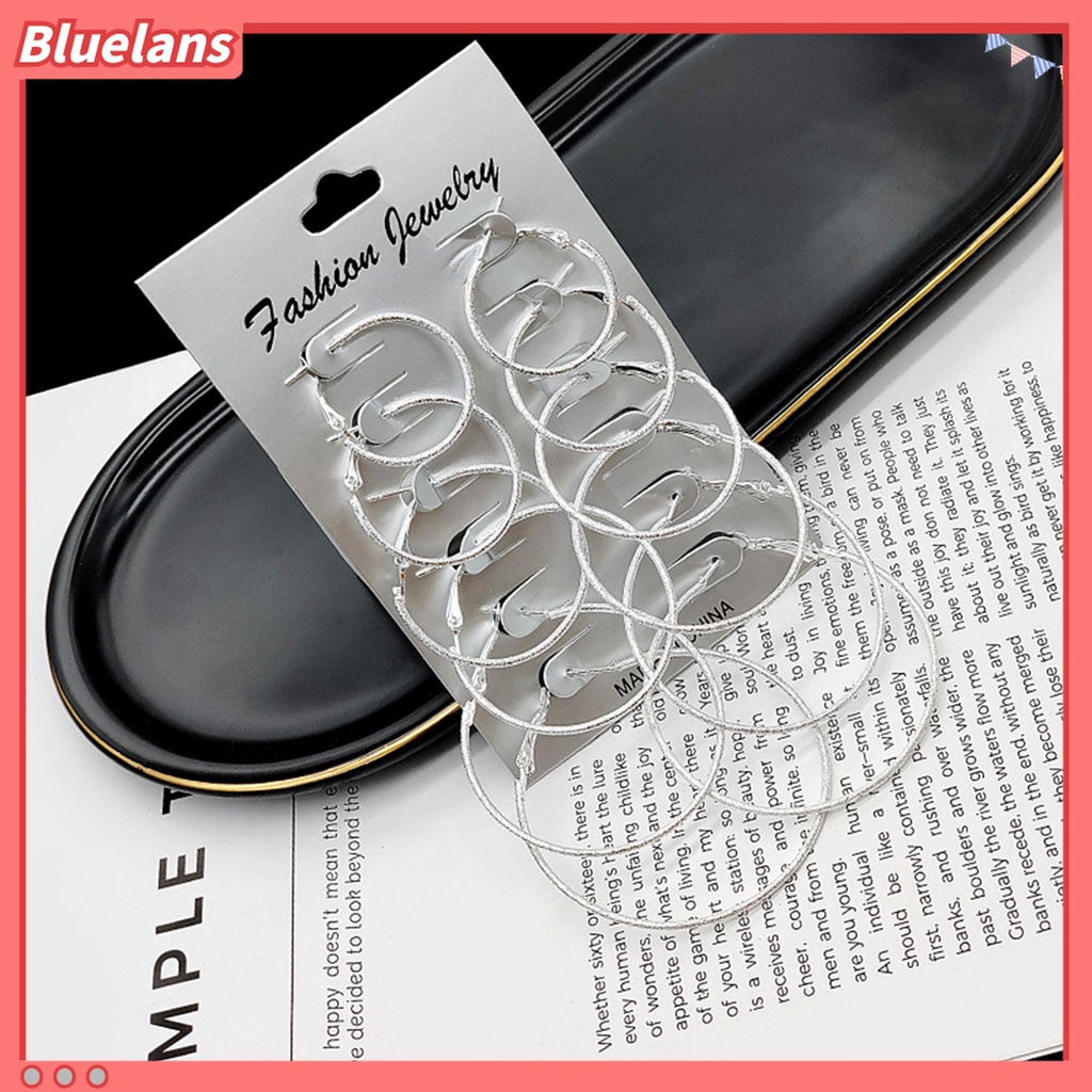 6 Pasang Anting Stud Bentuk Lingkaran Bahan Logam Gaya Punk Untuk Wanita