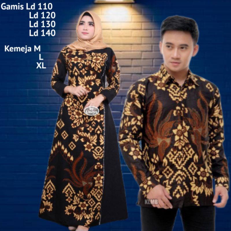 Couple Gamis kombinasi batik  size jumbo model terbaru Shalimar kemeja lengan panjang M L XL  Gamis 