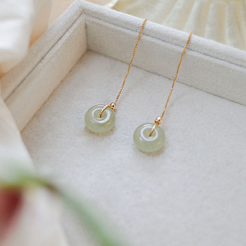 Natural Hetian Jade Magnolia Earrings Female S925 Silver Cloisonne Jade Earrings Anti-Allergy Temperament White Jade Earrings