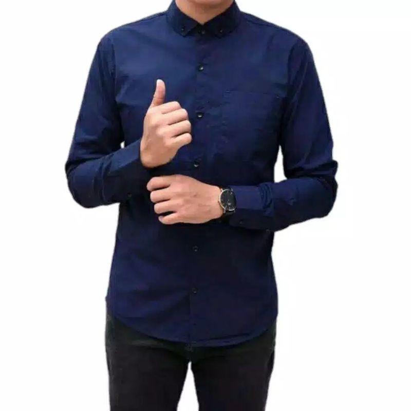 Kemeja Polos Katun Kerja Kantor Formal Lengan Panjang Pria /