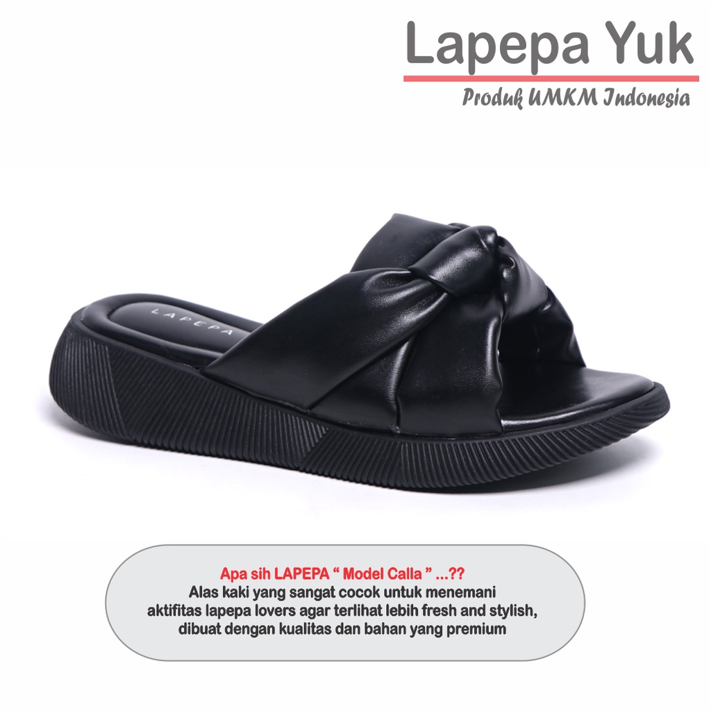 LAPEPA YUK - Sandal Wanita Wedges CALLA ALL COLOR Sendal Cewek Platform Hak Tinggi 3cm Model Silang Unik Lucu Size 36 37 38 39 40 41 Pergi Jalan Casual Santai Rumah Slop Warna Hitam Selop Premium Original Kekinian Terbaru Shoes ORI Mall Official Store