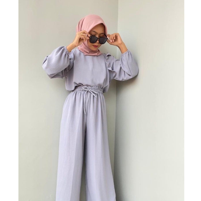 VS - RUBY SET | SETELAN KULOT CREPE | OOTD WANITA MUSLIM TERKINI | SETELAN BLOUSE &amp; CELANA KULOT