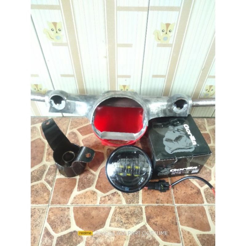 Stang Stir pispot c50 c70 c90 ngeset batok bawah+lampu daymaker+pangkon stang